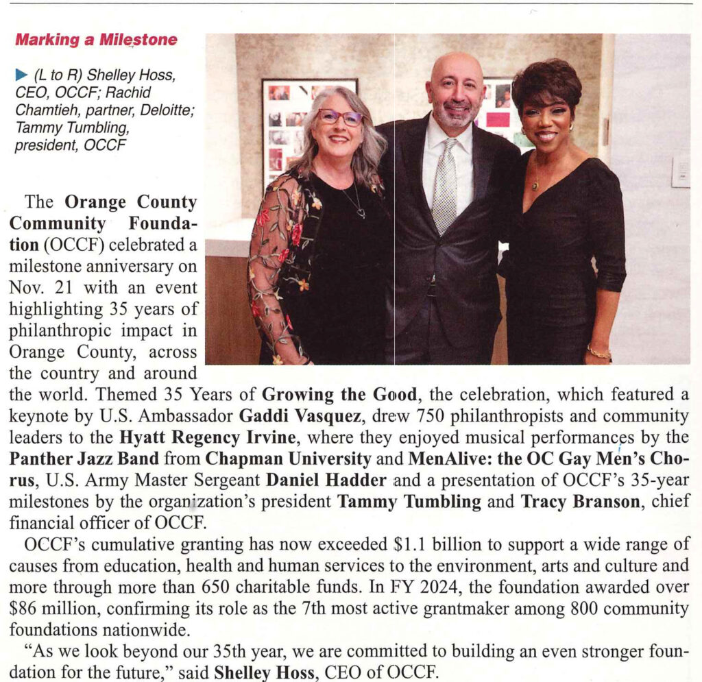 OCCF Marking a Milestone - Orange County Business Journal